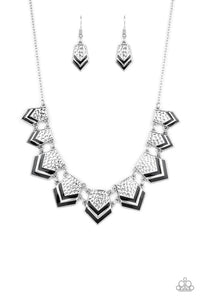 Pack Princess - Black Painted Accents Silver Hammered Geometric Plates Short Necklace