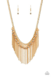 Divinely Diva - Gold Beads and Fringe Short Necklace