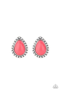 Boldly Beaded - Pink Teardrop Bead Post Earrings