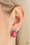 Boldly Beaded - Pink Teardrop Bead Post Earrings