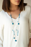 Dazzle the Crowd - Blue Oversized Beads Trickle Down Silver Chain Long Necklace