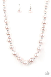 Uptown Heiress - Pink Oversized Pearls Dainty Rhinestones Short Necklace