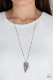 Enchanted Meadow - Silver Leaf Pendants Smoky Rhinestones Long Necklace