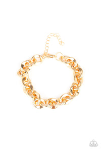 Step It Up - Gold Chunky Links Urban Clasp Bracelet