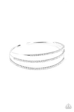 Iridescently Infatuated - White - Gold Rhinestones Dainty Bars Cuff Bracelet