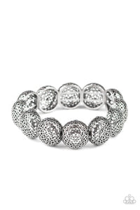 Obviously Ornate - Silver Flowery Frames Stretchy Bracelet