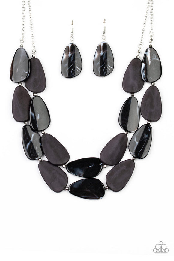 Colorfully Calming - Black Teardrop Marble Finish Short Necklace