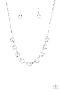 Iridescent Icing - White Oversized Rhinestones Short Necklace