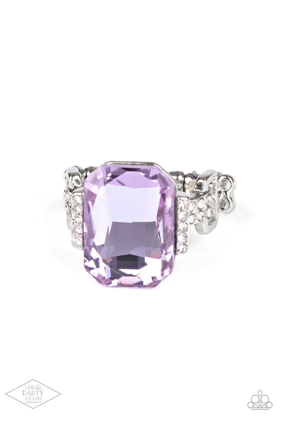 You Can Countess on Me - Purple Oversized Rhinestone Thin Band Ring