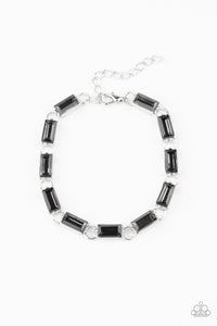 Irresistibly Ice - Silver Rectangular Frames Black Stones Clasp Bracelet