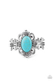 Mojave Mystic - Blue/Turquoise Oval Bead Centered Silver Floral Hinged Cuff Bracelet LOP June 2020