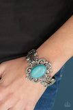 Mojave Mystic - Blue/Turquoise Oval Bead Centered Silver Floral Hinged Cuff Bracelet LOP June 2020