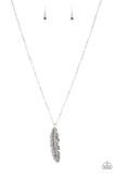 Soaring High - Silver Life-Like Feather Hematite Rhinestones Long Necklace