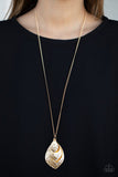 Changing Leaves - Gold Hammered Leaf Frames Long Necklace