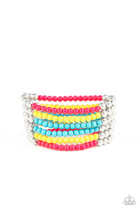 Layer It on Thick - Multi Beads Silver Beads Stretchy Bracelet