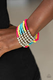 Layer It on Thick - Multi Beads Silver Beads Stretchy Bracelet