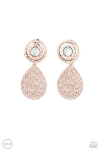 Emblazoned Edge - Rose Gold Hammered Teardrop Disc Clip-On Earrings