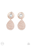 Emblazoned Edge - Rose Gold Hammered Teardrop Disc Clip-On Earrings