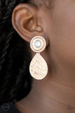 Emblazoned Edge - Rose Gold Hammered Teardrop Disc Clip-On Earrings