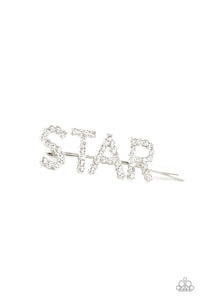 Star In Your Own Show - White - Gold Rhinestones Letters Spell "STAR" Hair Clip