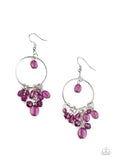 Where the Sky Touches the Sea - Multi - Purple Glassy Crystal-Like Beads Silver Dainty Hoop Fishhook Earrings