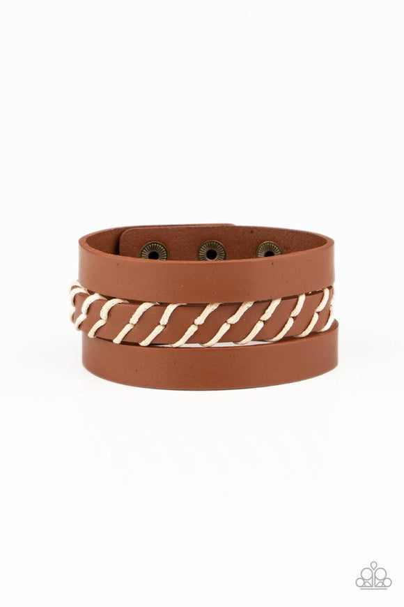 Backroad Bounty - Brown Leather Urban Snap Wrap Bracelet