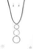 Curvy Couture - Gold - Silver Hoops White Rhinestones Black Leather Cord Long Necklace