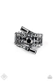 Well Played - Black/Gunmetal Bars Hematite Rhinestones Wide Band Ring Fashion Fix Ring