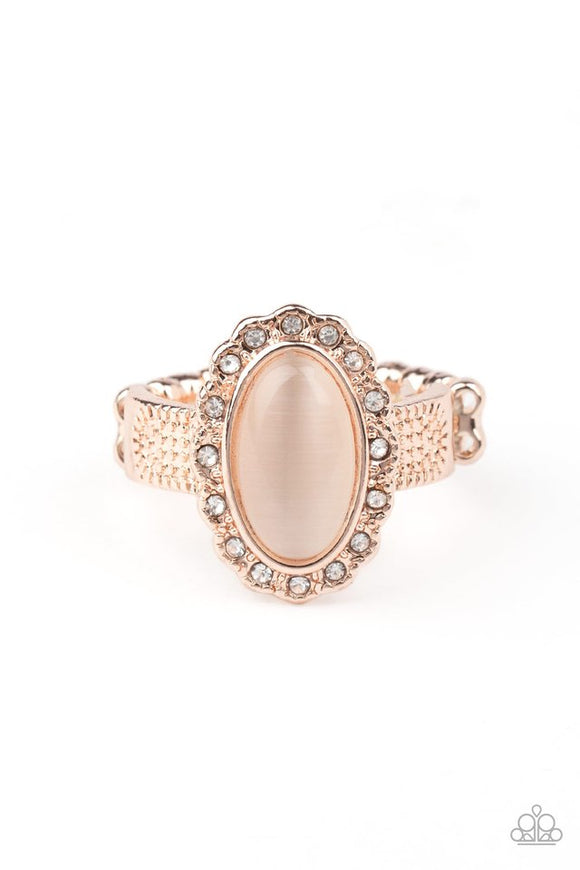 Fabulously Flawless - Rose Gold Frame Peach Cat's Eye Stone Thin Band Ring