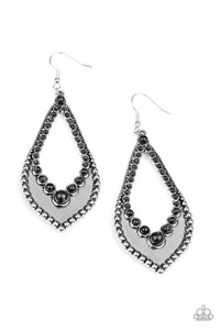 Essential Minerals - Black Stones Silver Airy Teardrop Frame Fishhook Earrings