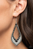 Essential Minerals - Black Stones Silver Airy Teardrop Frame Fishhook Earrings