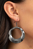 Fiercely Faceted - Gold - Black/Gunmetal Beveled Hoop Fishhook Earrings