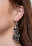 Cactus Cruise - White - Black Stones Link into a Floral Pattern Fishhook Earrings