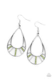 Line Crossing Sparkle - Pink - Green Glittery Rhinestones Silver Teardrop fishhook Earrings