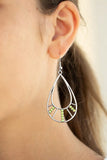 Line Crossing Sparkle - Pink - Green Glittery Rhinestones Silver Teardrop fishhook Earrings