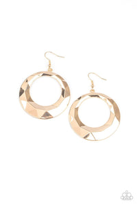 Fiercely Faceted - Gold - Black/Gunmetal Beveled Hoop Fishhook Earrings