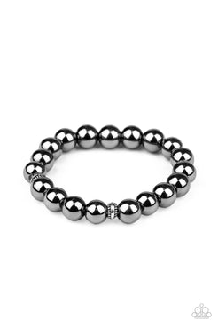 Resilience - Black/Gunmetal Oversized Beads Stretchy Bracelet