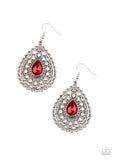 Eat, Drink, and Beam Merry - Red Teardrop Rhinestone White Rhinestones Fishhook Earrings