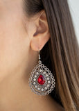 Eat, Drink, and Beam Merry - Red Teardrop Rhinestone White Rhinestones Fishhook Earrings