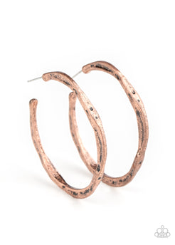 Asymmetrical Attitude - Copper Hammered Hoop Earrings