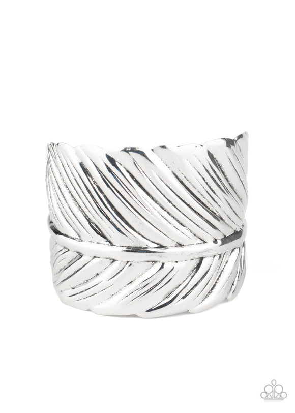 Where There's a Quill, There's a Way - Silver Embossed Feather Cuff Bracelet