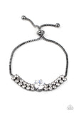 Gorgeously Glitzy - Black/Gunmetal Box Chain White Rhinestones Sliding Pull Tie Bracelet