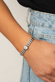 Gorgeously Glitzy - Black/Gunmetal Box Chain White Rhinestones Sliding Pull Tie Bracelet