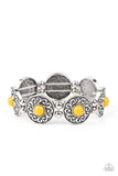 Flirty Finery - Red - Yellow Bubbly Beaded Centers Vibe-Like Silver Stretchy Bracelet