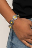 Flirty Finery - Red - Yellow Bubbly Beaded Centers Vibe-Like Silver Stretchy Bracelet