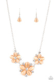 Effortlessly Efflorescent - Pink - Orange Cat's Eye Stone Petaled Flower Short Necklace