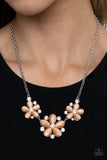 Effortlessly Efflorescent - Pink - Orange Cat's Eye Stone Petaled Flower Short Necklace