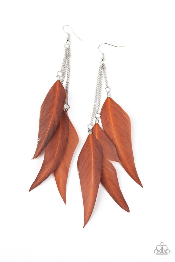 West Side Western - Brown Feathers Fishhook Earrings