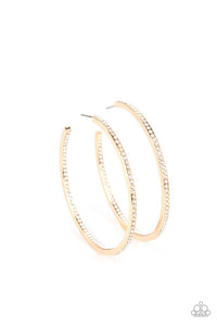 Marquee Magic - Gold Hoop White Rhinestones Encrusted Hoop Earrings