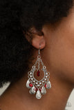 Musical Gardens - Red Crystal-Like Beads Silver Filigree Teardrop Fishhook Earrings